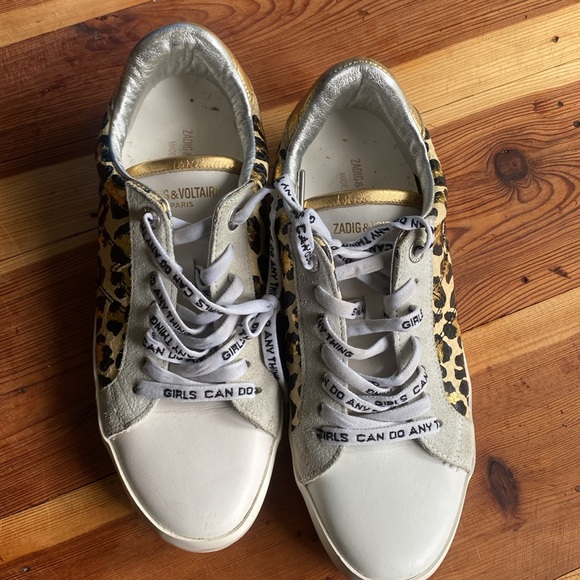 ZADIG & VOLTAIRE PARIS ANIMAL PRINT SNEAKERS LEATHER 40 GIRLS CAN DO ANY THING - Picture 2 of 9